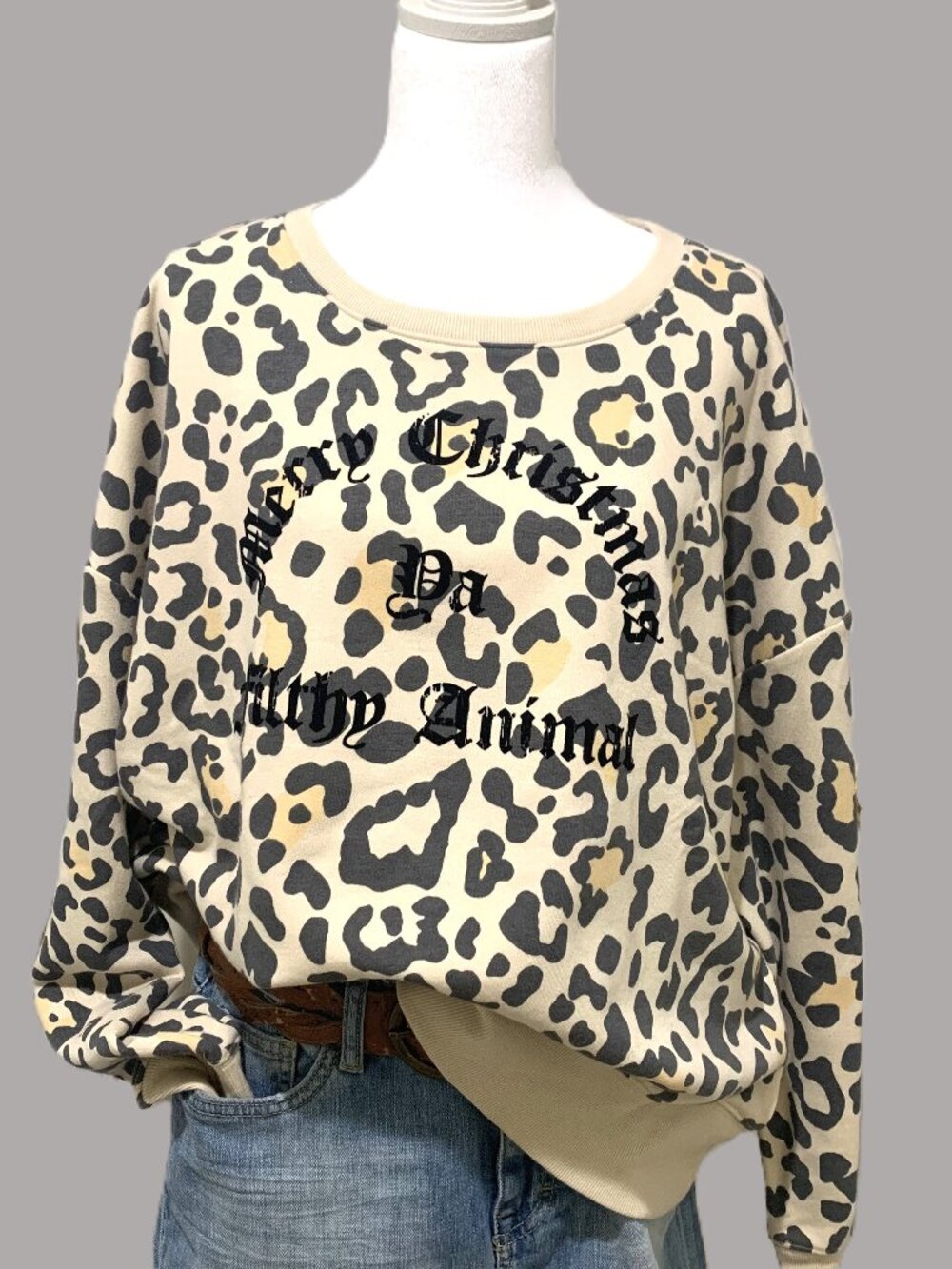 NEW Lucky Brand Women Sweatshirt Leopard Print Christmas Long Sleeves Size L